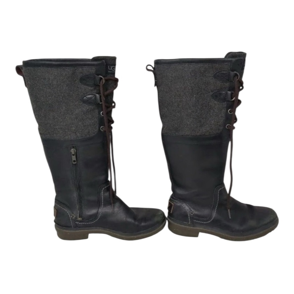 UGG Black Leather Tall Elsa Boots Lace Zip Casual Dress 1005578 Sz 8 Womens